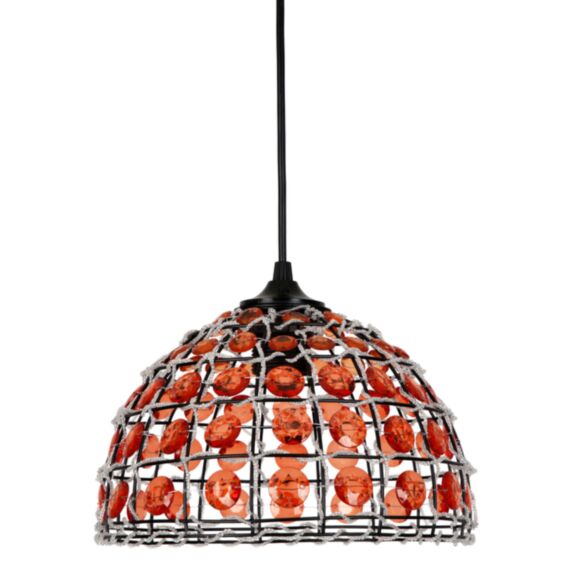 Suspension forme dome D24 en métal et perles orange