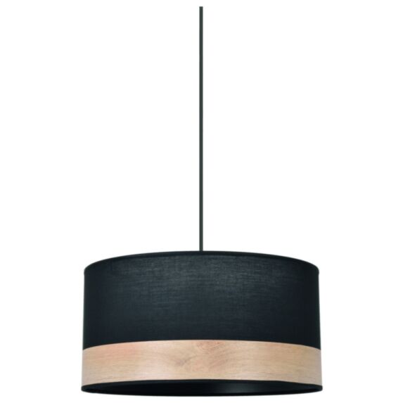 Suspension luminaire Raïto Ø38 E27 100W coton noir/effet bois - COREP