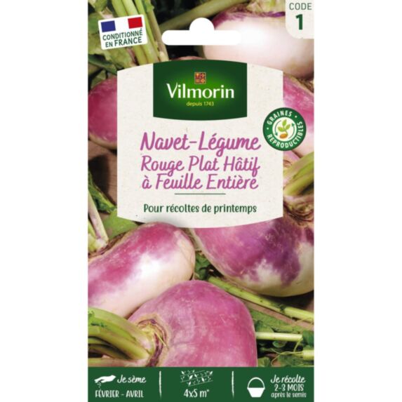 Graines Navet Légume Rouge Plat Hâtif à Feuille Entière - VILMORIN