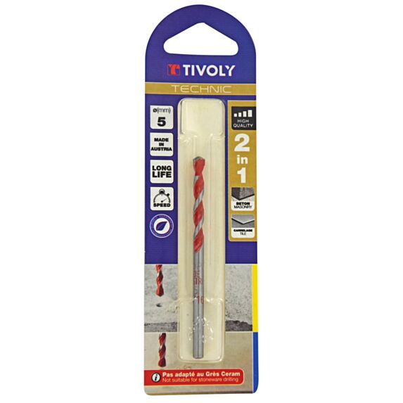 Foret 2 en 1 béton/carrelage Ø5 mm - TIVOLY