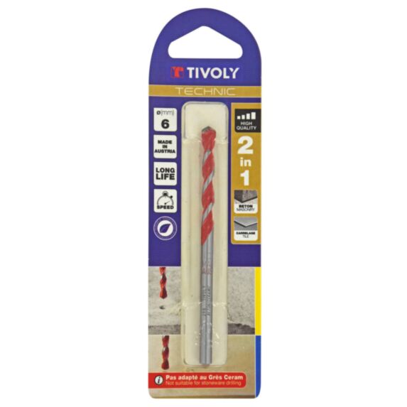 Foret 2 en 1 béton/carrelage Ø6 mm - TIVOLY