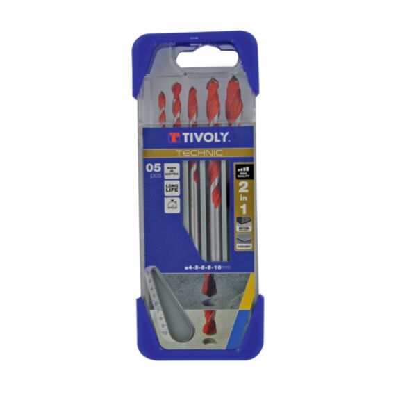 Coffret 5 forets béton/carrelage Technic Ø4-5-6-8-10 mm - TIVOLY