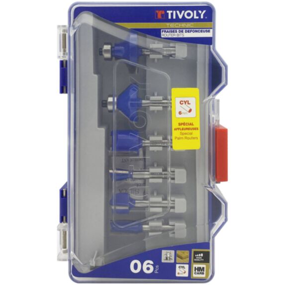 6 fraises de défonceuse de formes assorties, queue 6 mm - TIVOLY