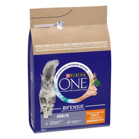 Croquettes Chat Poulet + Céréales Complètes 3kg - PURINA ONE