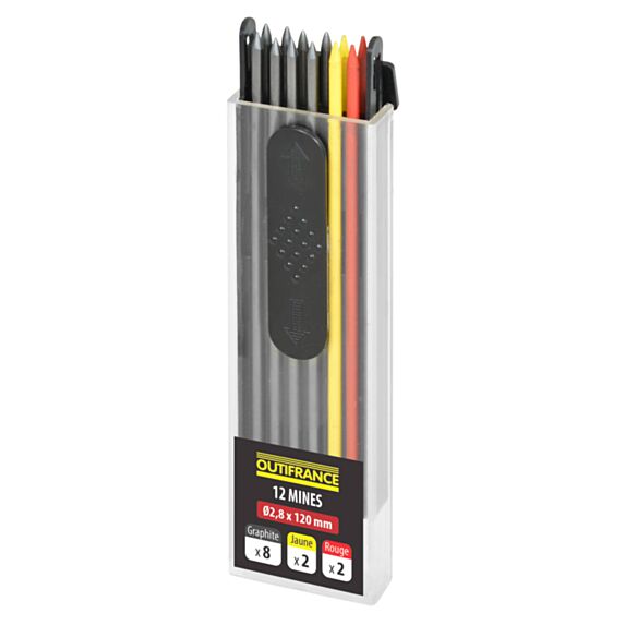 Distributeur de 12 mines de crayon couleurs assorties