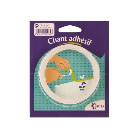 Bande de chant mélaminée adhésive 19 mm x 5 ml blanc mat - SPTD