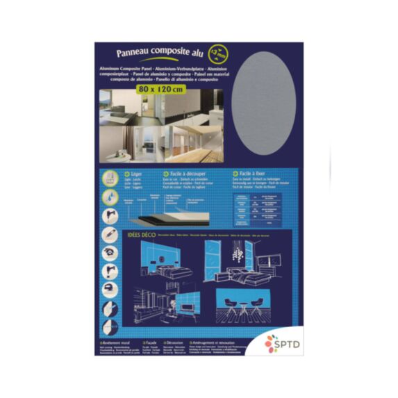 Panneau composite pour revêtement mural 80x120cm alu brossé