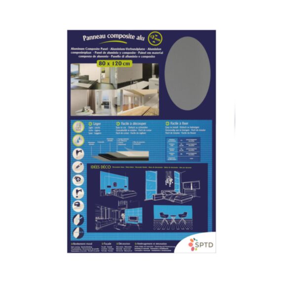 PANNEAU COMPOSITE ALU 80X120CM 3MM/0.15MM BLACK SILVER