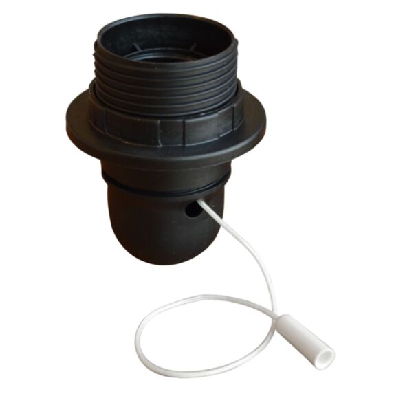 Douille E27 1/2 fileté avec tirette & bague noir- TIBELEC