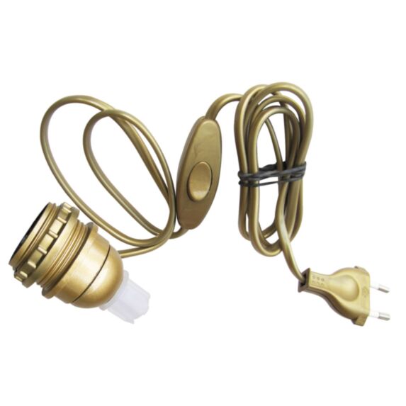 Adaptateur bouteille E27+câble+interrupteur+fiche doré - TIBELEC