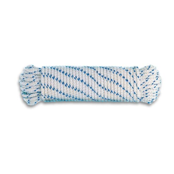 Corde polypropylène tressée Ø 10 mm L.7,5 m blanche fil bleu - CHAPUIS