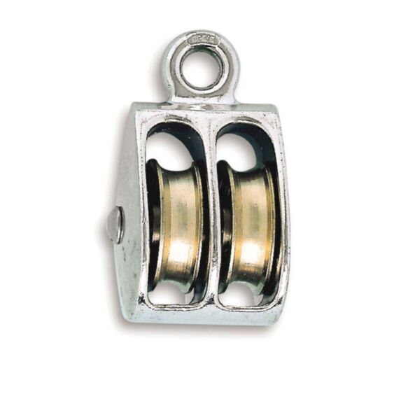 Poulie 2 galets à oeil fixe zamak nickelé ø 25mm l. 6mm