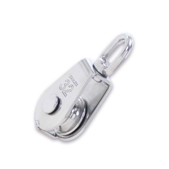 Poulie simple dériveur avec émerillon et galet inox - acier inoxydable