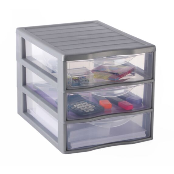 Tour de rangement Orgamix A4 3 tiroirs argent - SUNDIS