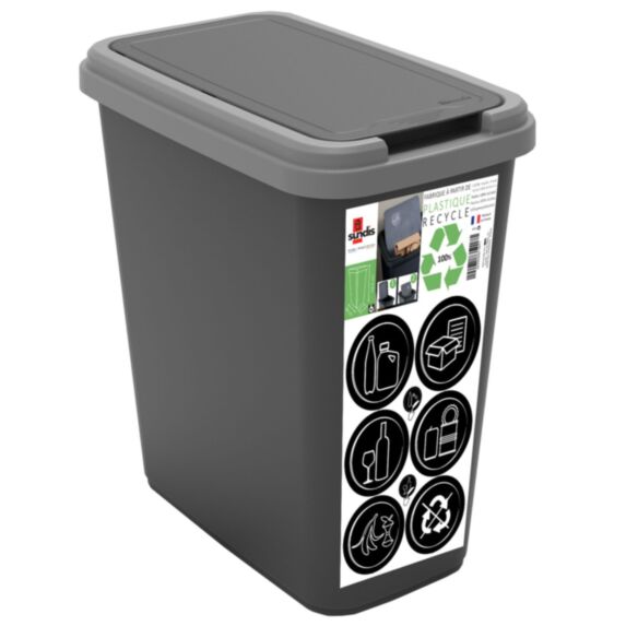 Poubelle de cuisine tri sélectif Green Bin 25 L noir - SUNDIS