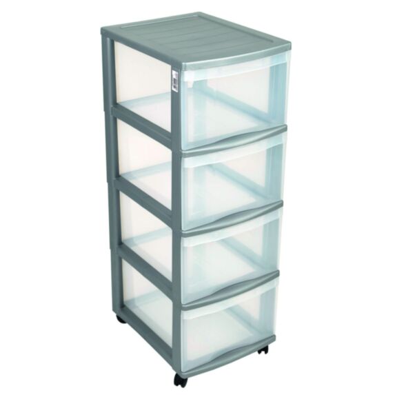 Tour de rangement Optimo 4 tiroirs argent - SUNDIS