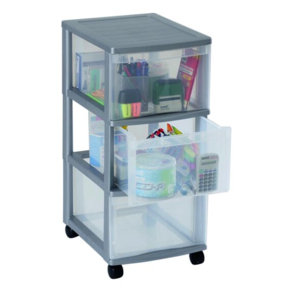 Tour de rangement Optimo 3 tiroirs argent - SUNDIS