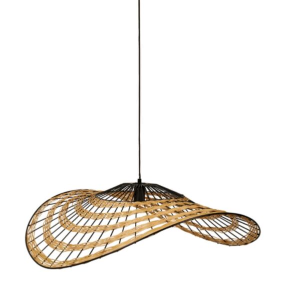 Suspension Filaire Métal/Osier Ombrelle Noire 29x80x69cm 220V 60W