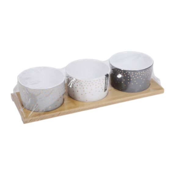 Plateau apéro Pois dorés 30 x 10,5 x 6 cm bambou/grès - OSTARIA