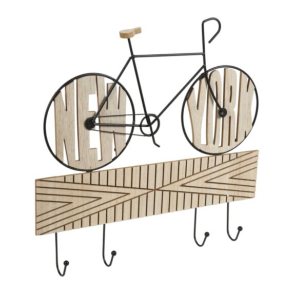 Patère décorative Vélo 4 crochets 45 x 43 cm bois / métal - OSTARIA