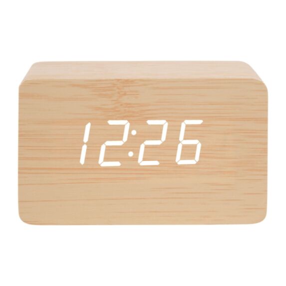 Réveil digital rectangle 10 x 6 cm effet bois - OSTARIA