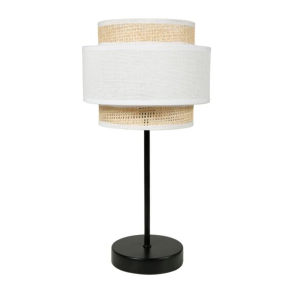 Lampe céramique Pied en Métal Abat-Jour en Papier Effet Rotin Blanc 38x20x20cm 220V 40W