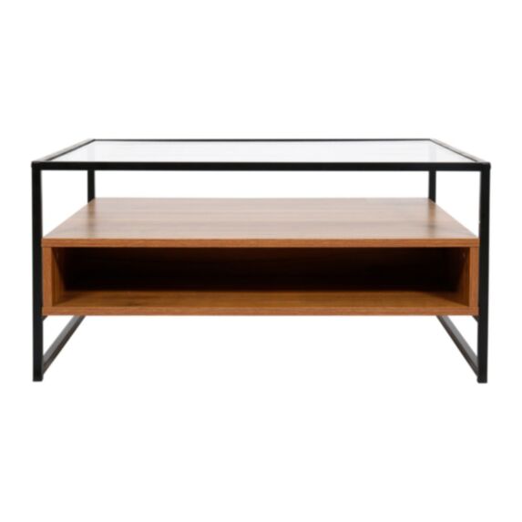 Table Basse Bois/Verre Malmo Naturelle/Noire 40x80x60cm