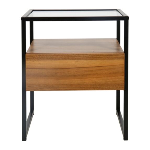 Chevet Bois/Verre Malmo Naturel/Noir 48x40x34cm