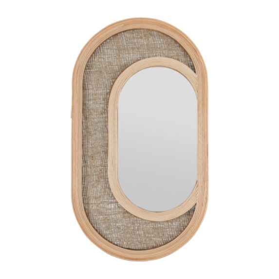 Miroir Luna 28 x 50 cm bois/rotin/lin - OSTARIA