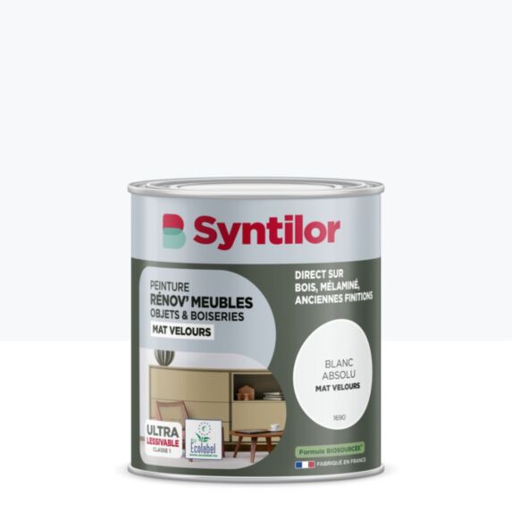 Peinture Renov meubles et objets blanc absolu mat velours 0,25L - SYNTILOR