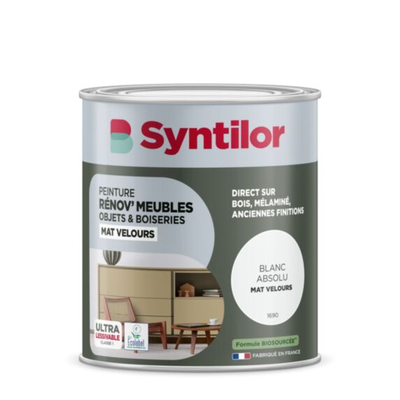Peinture Renov meubles et objets blanc absolu mat velours 1L - SYNTILOR