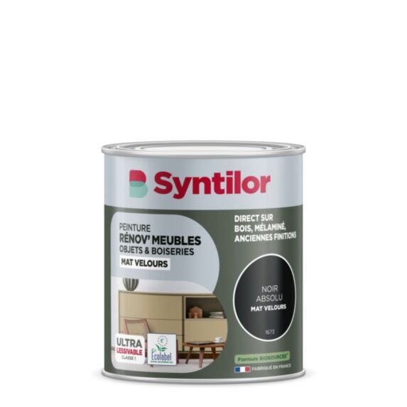 Peinture Renov meubles et objets noir mat velours 0,25L - SYNTILOR
