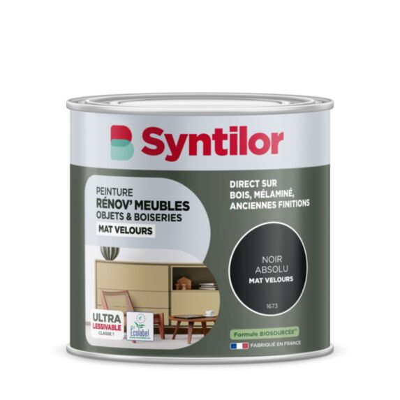Peinture Renov meubles et objets noir absolu mat velours 0,5L - SYNTILOR