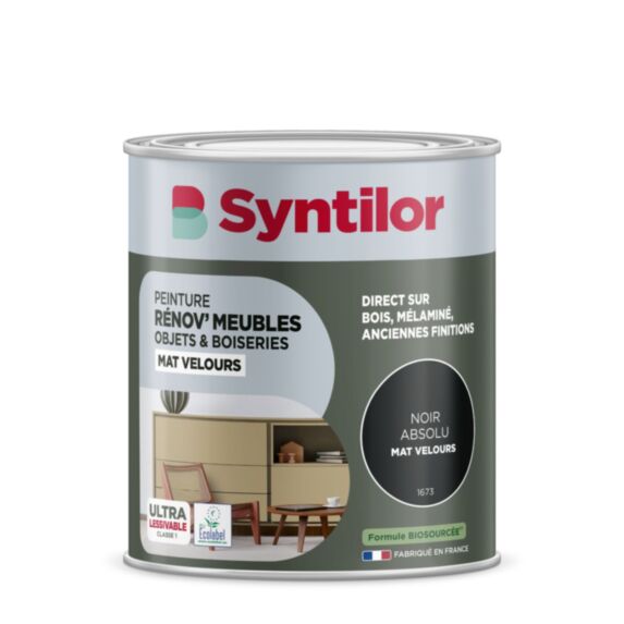 Peinture Renov meubles et objets noir absolu mat velours 1L - SYNTILOR