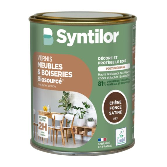 Vernis meubles et boiseries biosourcé chêne foncé satiné 0,25L - SYNTILOR