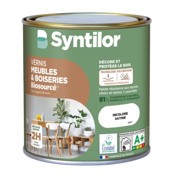 Vernis meubles et boiseries biosourcé incolore satiné 0,5L - SYNTILOR