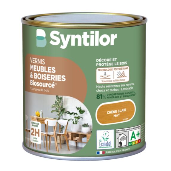 Vernis meubles et boiseries biosourcé chêne clair mat 0,5L - SYNTILOR