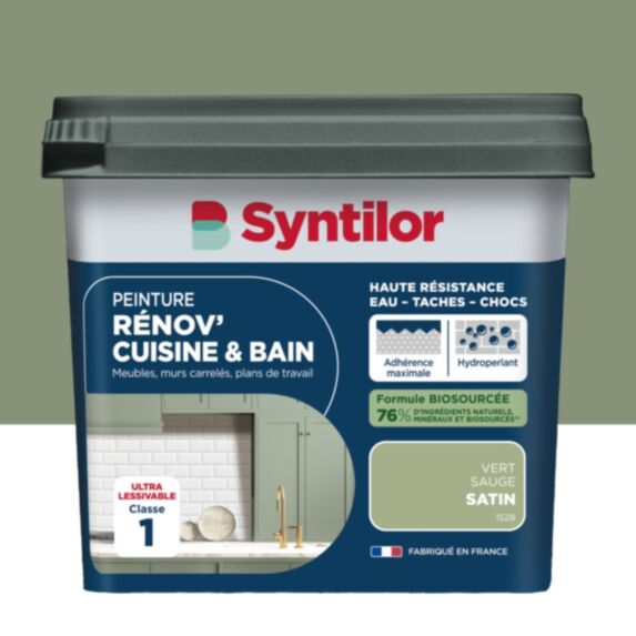Peinture Rénov' Cuisine & Bain Biosourcee Vert Sauge satiné 0,75L - SYNTILOR
