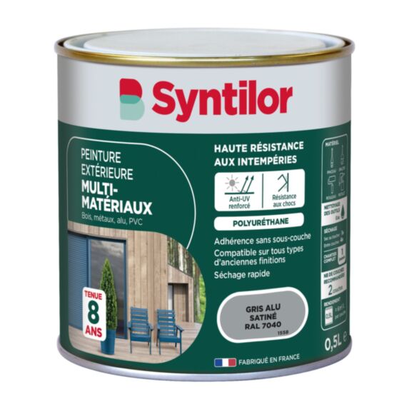 Peinture extérieure multimatériaux 0,5L Gris alu satiné - SYNTILOR