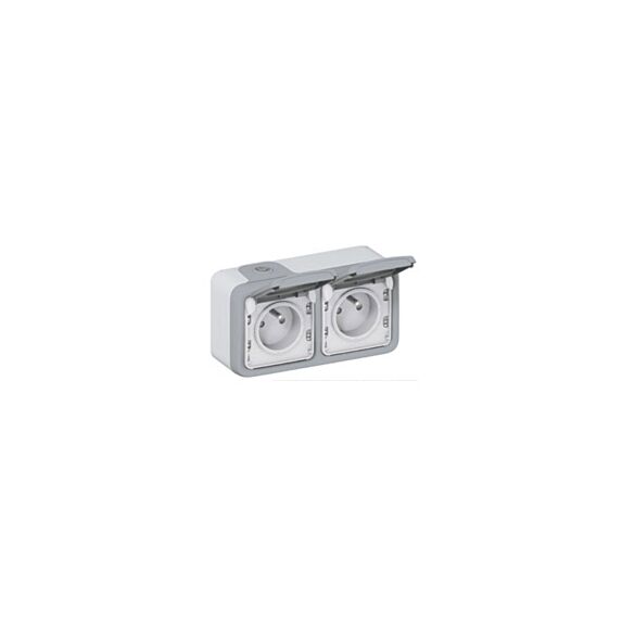 Prise avec terre x 2 grise plexo apparent horizontal - LEGRAND