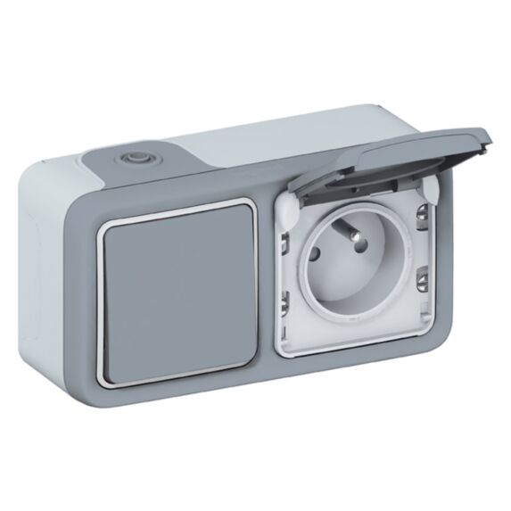 Interrupteur + prise avec terre plexo apparent vertical - LEGRAND