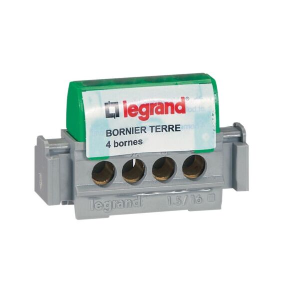Bornier de terre 4 bornes pour câble 1,5 à 16 mm² vert - LEGRAND