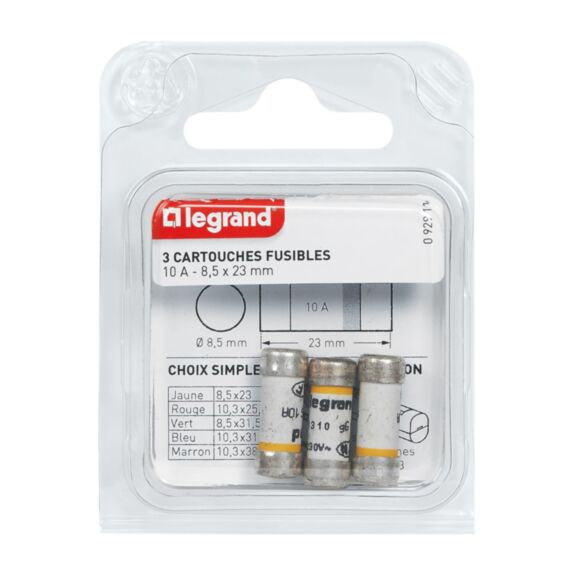 cartouche fusible pour porte-fusible - sans témoin - 10 a - 2300 w - 8,5 x 23 - LEGRAND