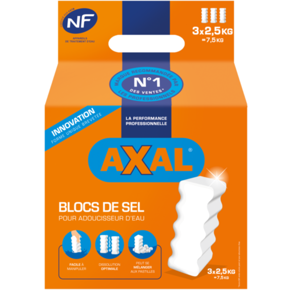 Blocs de sel pour adoucisseurs d'eau 7,5 kg (3x2,5 kg) - AXAL