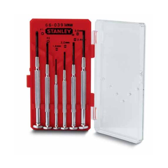6 Tounevis Horloger Phillips 1,4-2-2,4-3mm + POZI n°0,1 - STANLEY