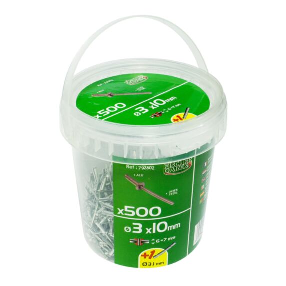 rivets aveugle 3x10 x500 pcs alu acier tete large - FISCHER DAREX