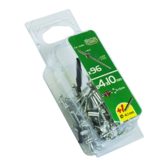 rivets aveugle 4x10 x96 pcs alu acier tete plate - FISCHER DAREX