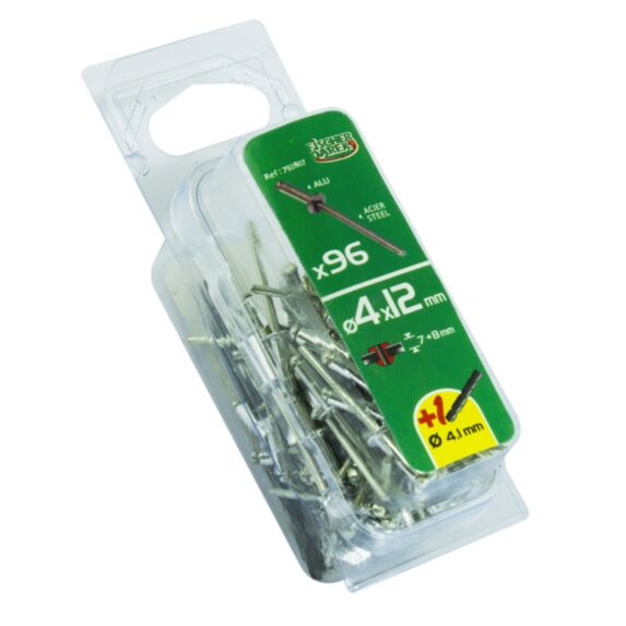 rivets aveugle 4x12 x96 pcs alu acier tête plate - FISCHER DAREX