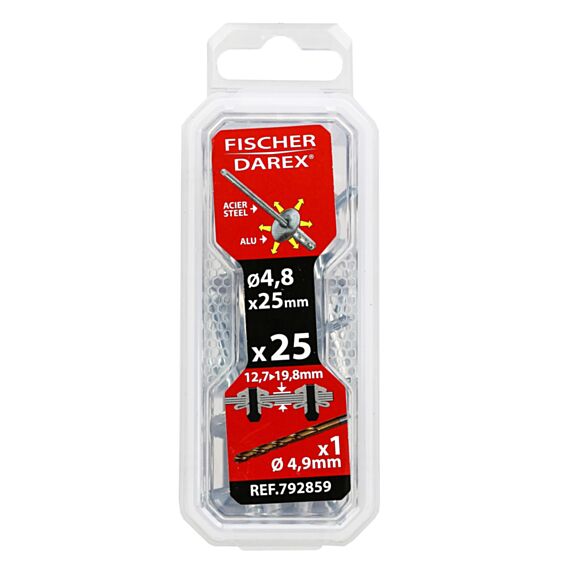 rivets aveugle 4.8x25 x 25 pcs alu acier tête large - FISCHER DAREX