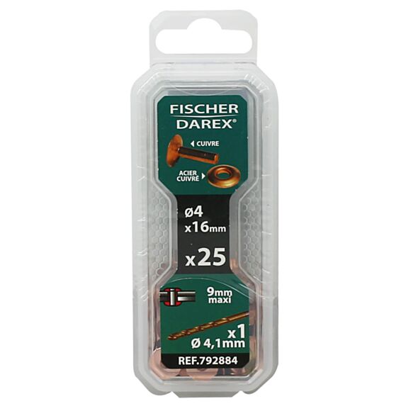 rivets pleins 4x16x25 pcs cuivre - FISCHER DAREX